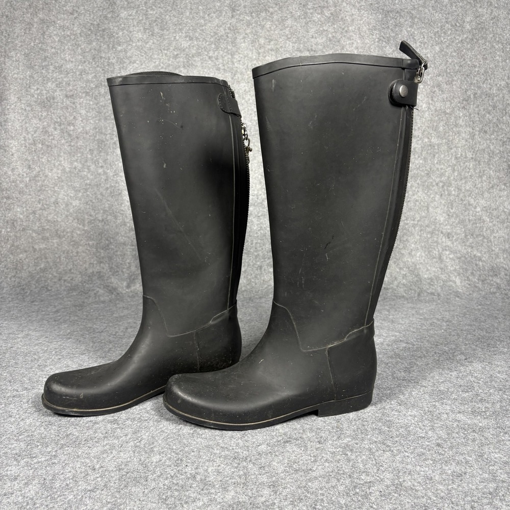 Style #17967 Tall Back Zip Rain Boots 8 Black Waterproof Rubber